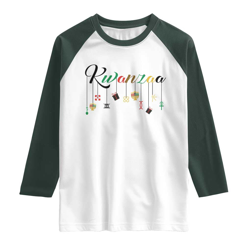 Kwanzaa Raglan Shirt Lights Of Unity Seven Principles Heritage Gift TS12 White Dark Forest Green Print Your Wear