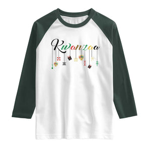 Kwanzaa Raglan Shirt Lights Of Unity Seven Principles Heritage Gift TS12 White Dark Forest Green Print Your Wear
