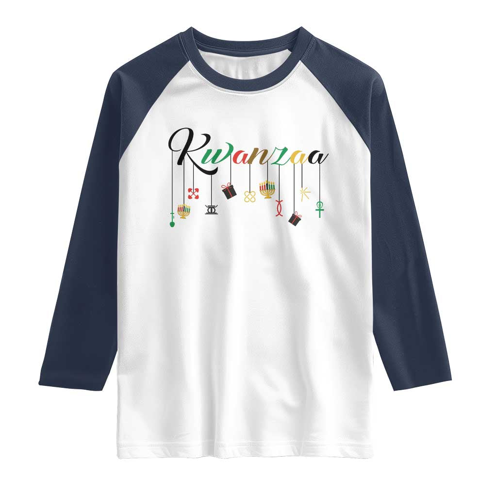Kwanzaa Raglan Shirt Lights Of Unity Seven Principles Heritage Gift TS12 White Navy Print Your Wear