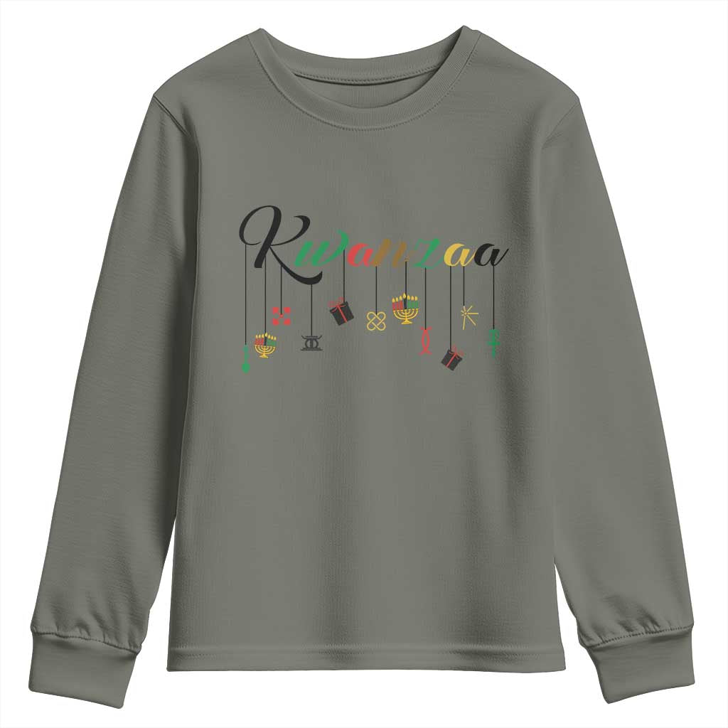 Kwanzaa Youth Sweatshirt Lights Of Unity Seven Principles Heritage Gift TS12 Military Green Print Your Wear