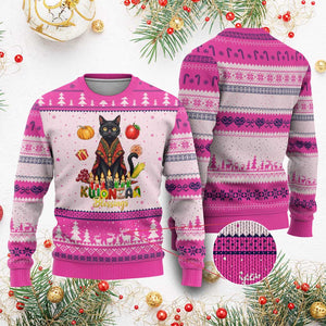 Kwanzaa Blessings Ugly Christmas Sweater Funny Cat African Heritage Gift TS12 Hot Pink Print Your Wear