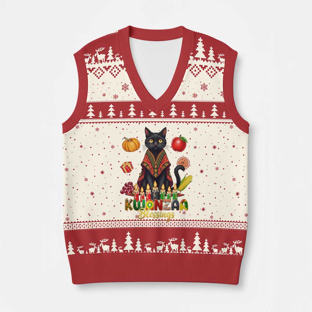 Kwanzaa Blessings V-Neck Knit Sweater Vest Funny Cat African Heritage Gift TS12 Beige Red Print Your Wear