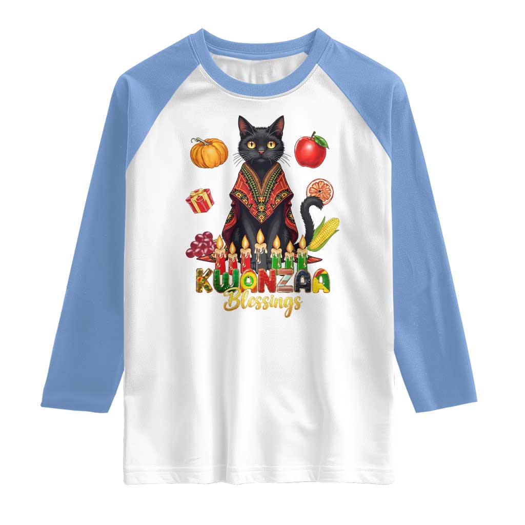 Kwanzaa Blessings Raglan Shirt Funny Cat African Heritage Gift TS12 White Carolina Blue Print Your Wear