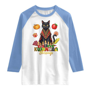 Kwanzaa Blessings Raglan Shirt Funny Cat African Heritage Gift TS12 White Carolina Blue Print Your Wear