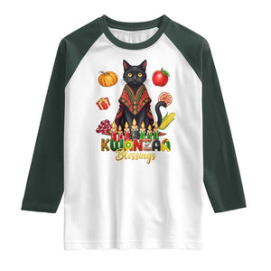 Kwanzaa Blessings Raglan Shirt Funny Cat African Heritage Gift TS12 White Dark Forest Green Print Your Wear
