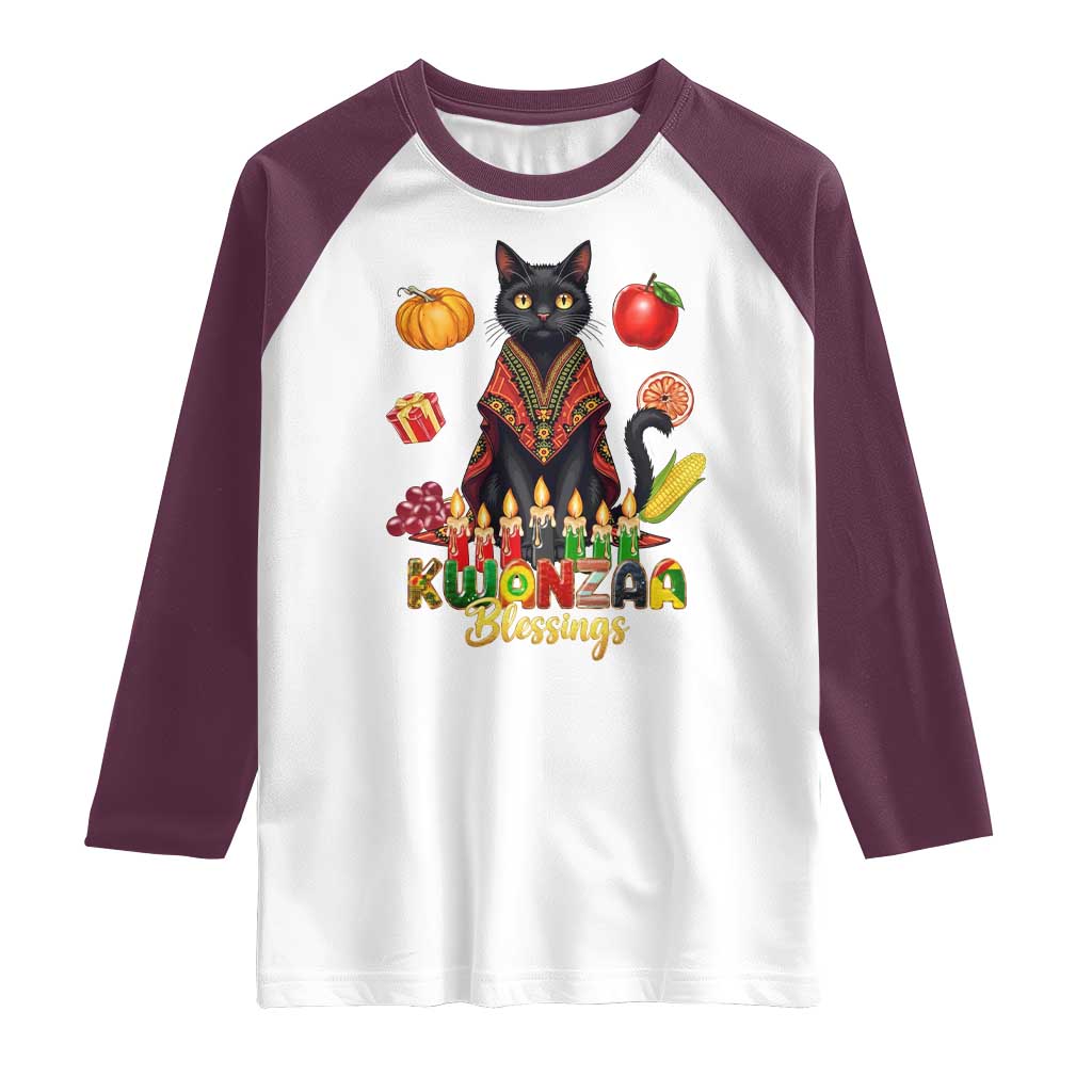 Kwanzaa Blessings Raglan Shirt Funny Cat African Heritage Gift TS12 White Maroon Print Your Wear