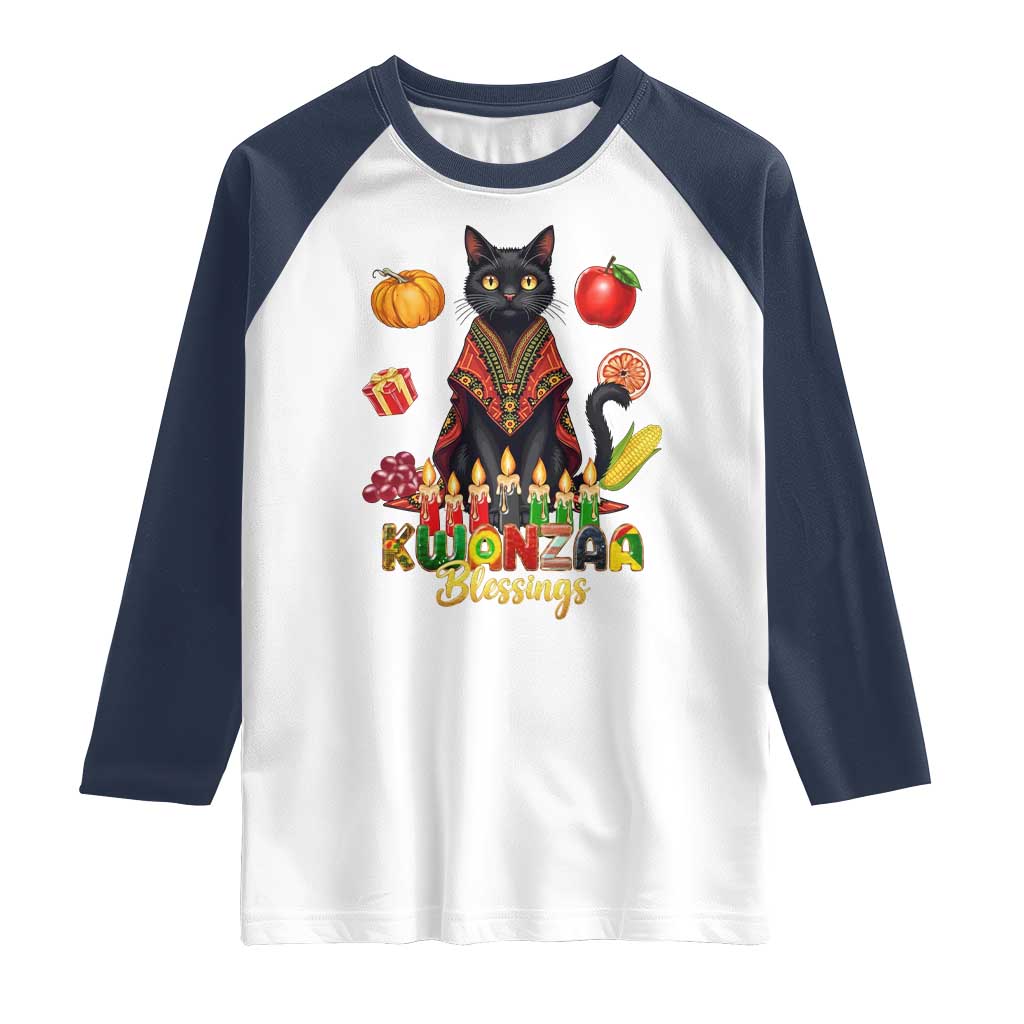 Kwanzaa Blessings Raglan Shirt Funny Cat African Heritage Gift TS12 White Navy Print Your Wear