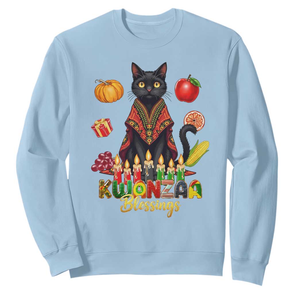 Kwanzaa Blessings Sweatshirt Funny Cat African Heritage Gift TS12 Light Blue Print Your Wear