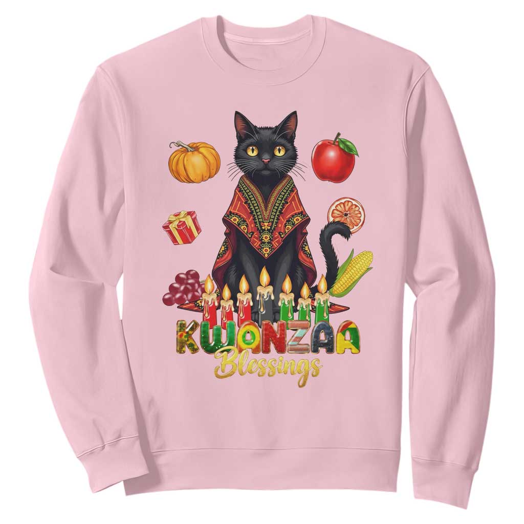 Kwanzaa Blessings Sweatshirt Funny Cat African Heritage Gift TS12 Light Pink Print Your Wear