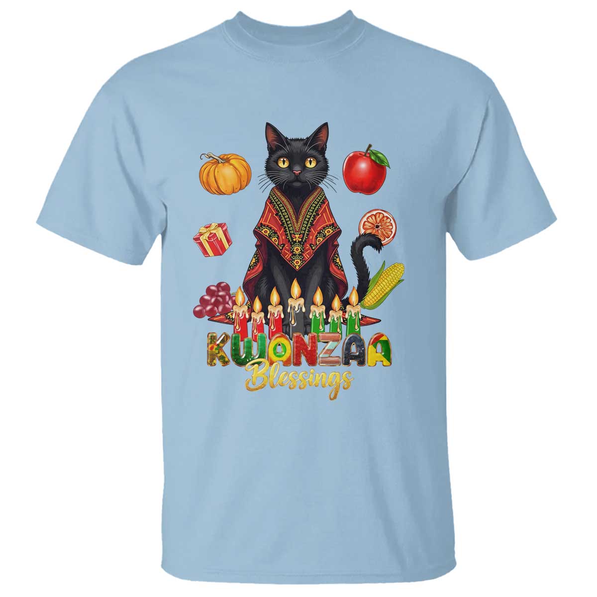 Kwanzaa Blessings T Shirt Funny Cat African Heritage Gift TS12 Light Blue Print Your Wear