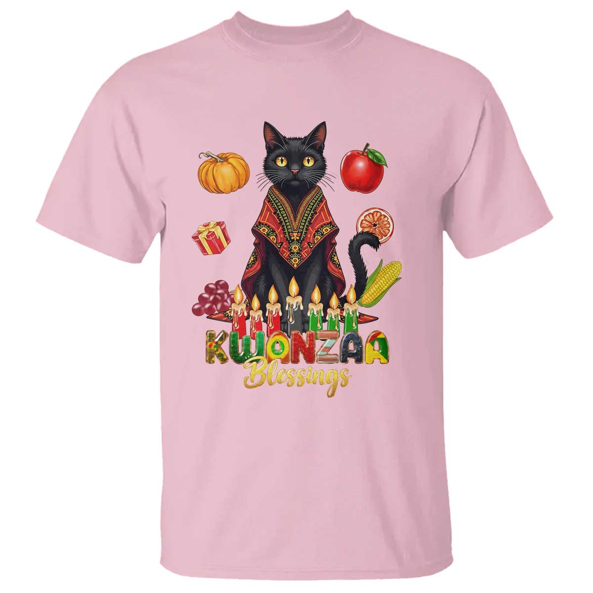 Kwanzaa Blessings T Shirt Funny Cat African Heritage Gift TS12 Light Pink Print Your Wear