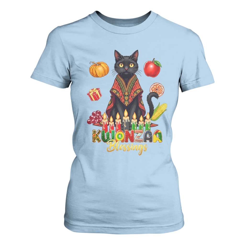 Kwanzaa Blessings T Shirt For Women Funny Cat African Heritage Gift TS12 Light Blue Print Your Wear