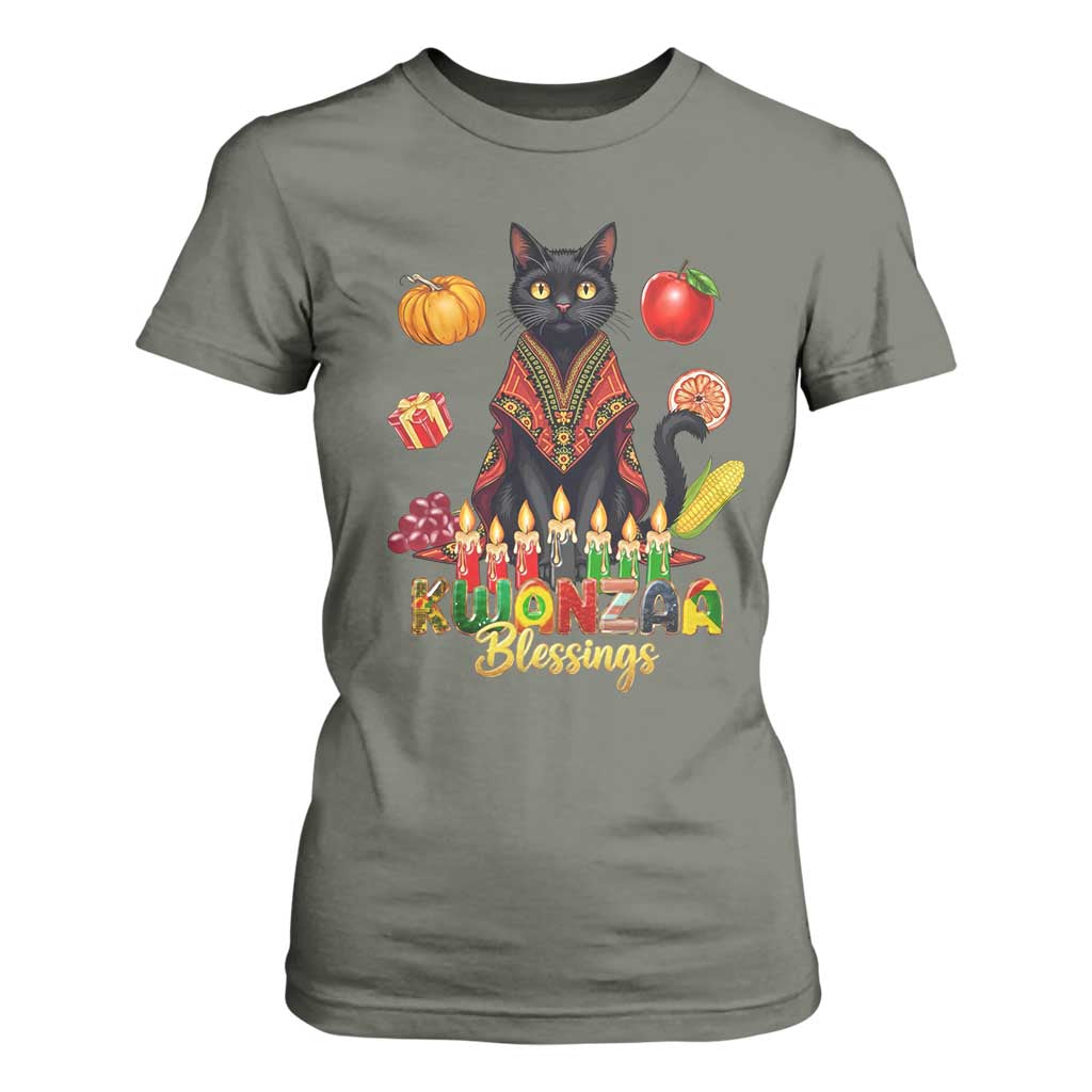 Kwanzaa Blessings T Shirt For Women Funny Cat African Heritage Gift TS12 Military Green Print Your Wear