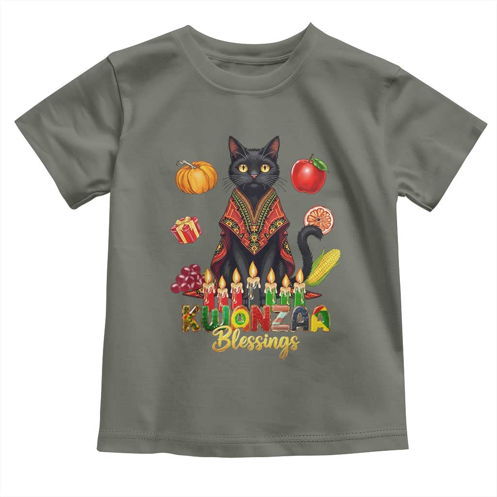 Kwanzaa Blessings Toddler T Shirt Funny Cat African Heritage Gift TS12 Military Green Print Your Wear
