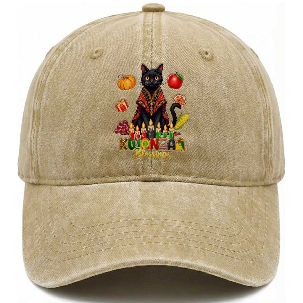 Kwanzaa Blessings Washed Cotton Baseball Cap Funny Cat African Heritage Gift TS12 Print Your Wear