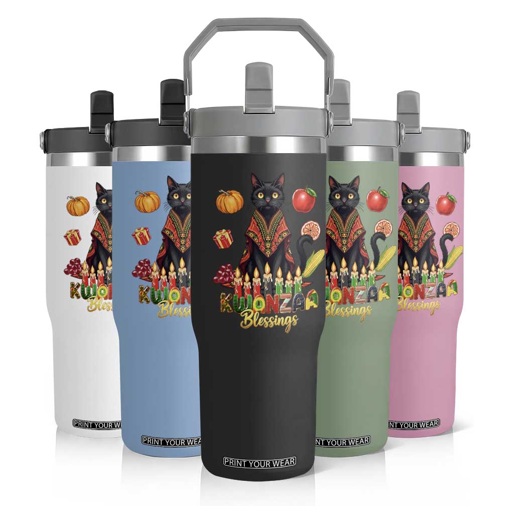Kwanzaa Blessings Flip Straw Tumbler Funny Cat African Heritage Gift TS12 Print Your Wear