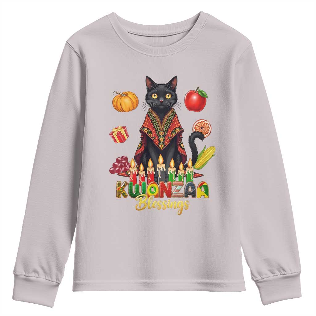 Kwanzaa Blessings Youth Sweatshirt Funny Cat African Heritage Gift TS12 Ice Gray Print Your Wear
