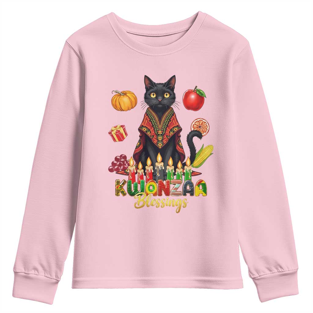 Kwanzaa Blessings Youth Sweatshirt Funny Cat African Heritage Gift TS12 Light Pink Print Your Wear
