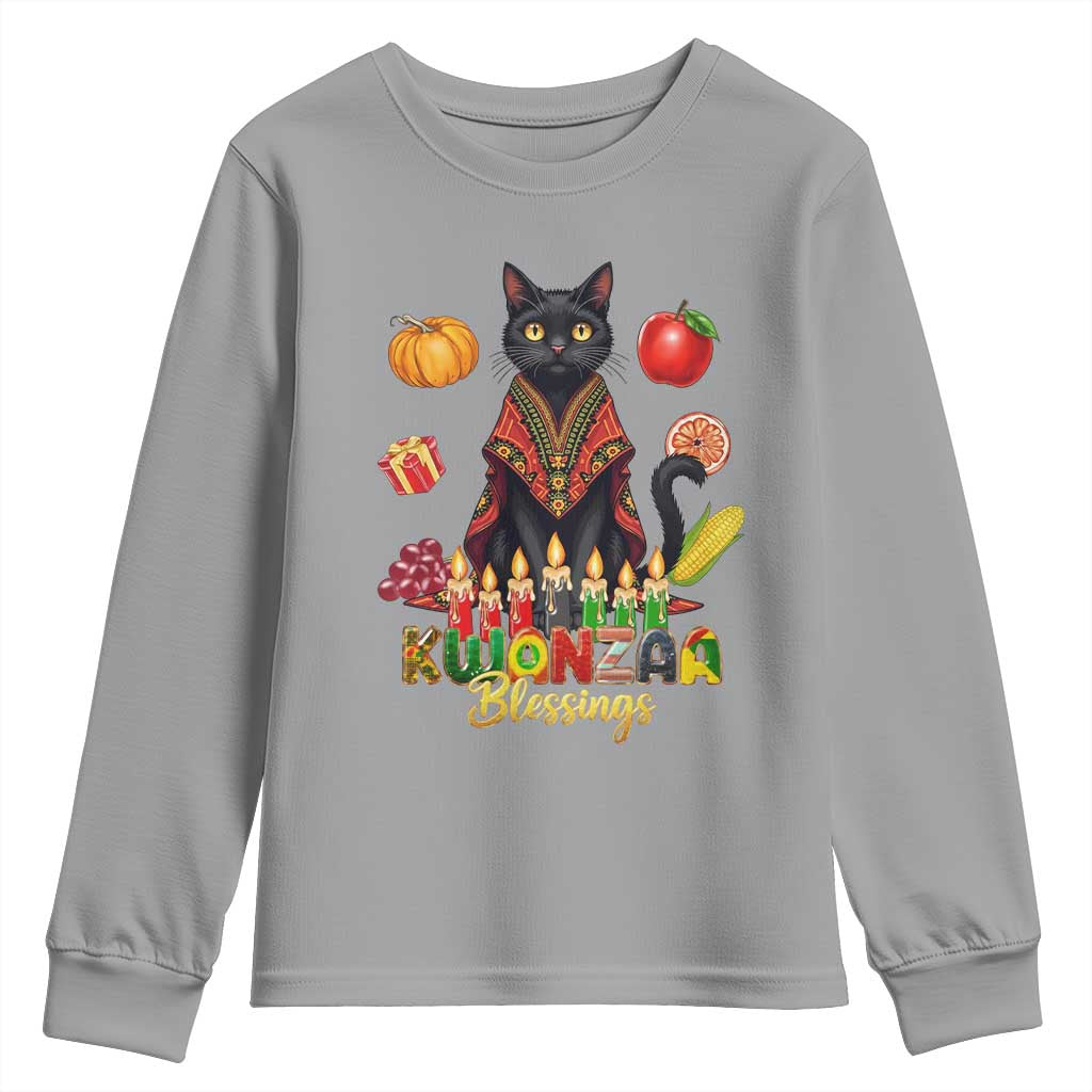 Kwanzaa Blessings Youth Sweatshirt Funny Cat African Heritage Gift TS12 Sport Gray Print Your Wear