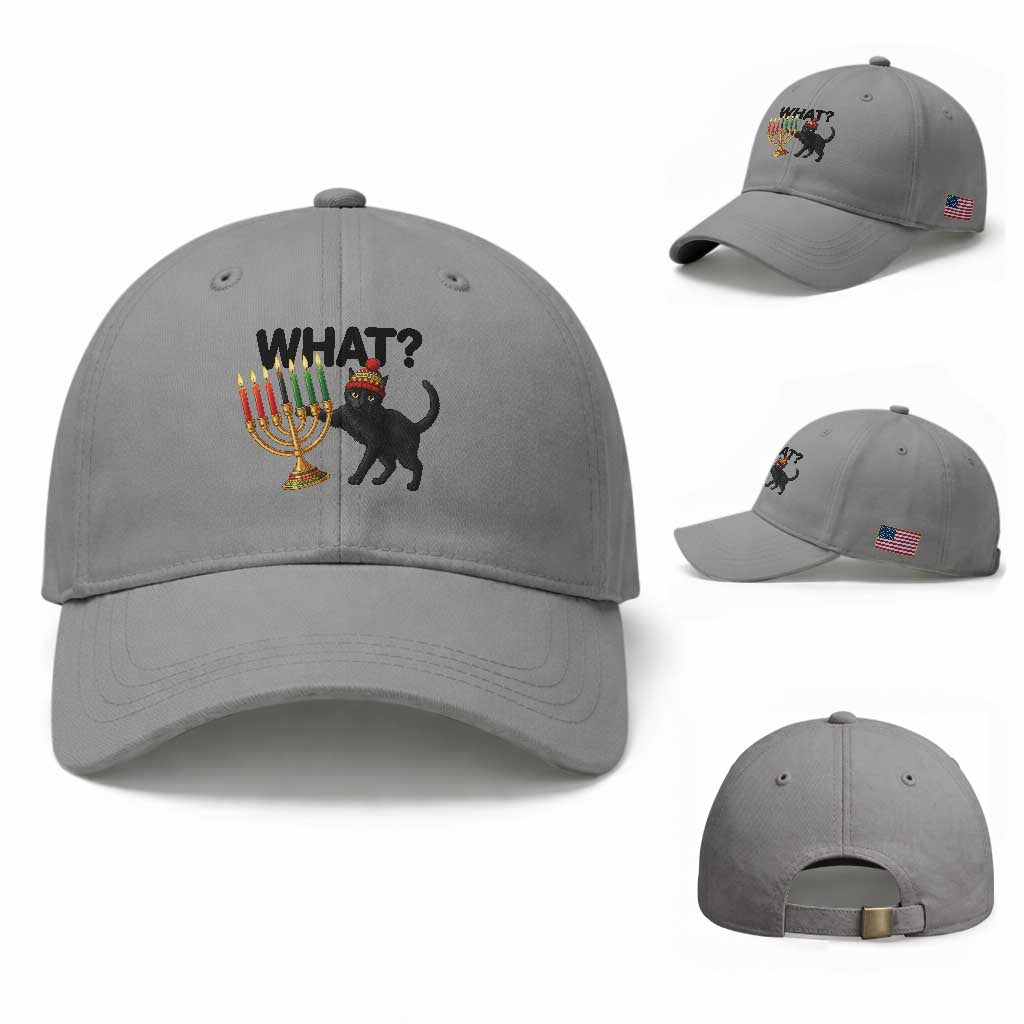 Funny Black Cat Chaos Kwanzaa Kinara Candle Baseball Cap African Heritage Gift TS12 Baseball Cap Universal Fit Sport Gray Print Your Wear