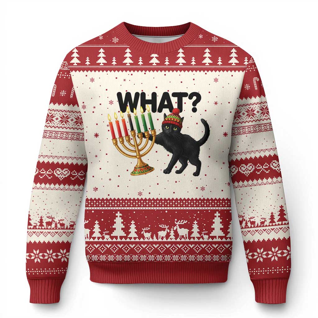 Funny Black Cat Chaos Kwanzaa Kinara Candle Ugly Christmas Sweater African Heritage Gift TS12 Beige Red Print Your Wear