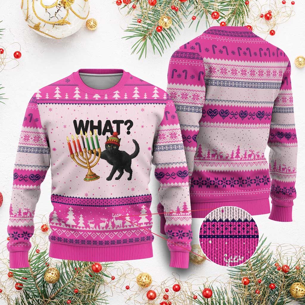 Funny Black Cat Chaos Kwanzaa Kinara Candle Ugly Christmas Sweater African Heritage Gift TS12 Hot Pink Print Your Wear