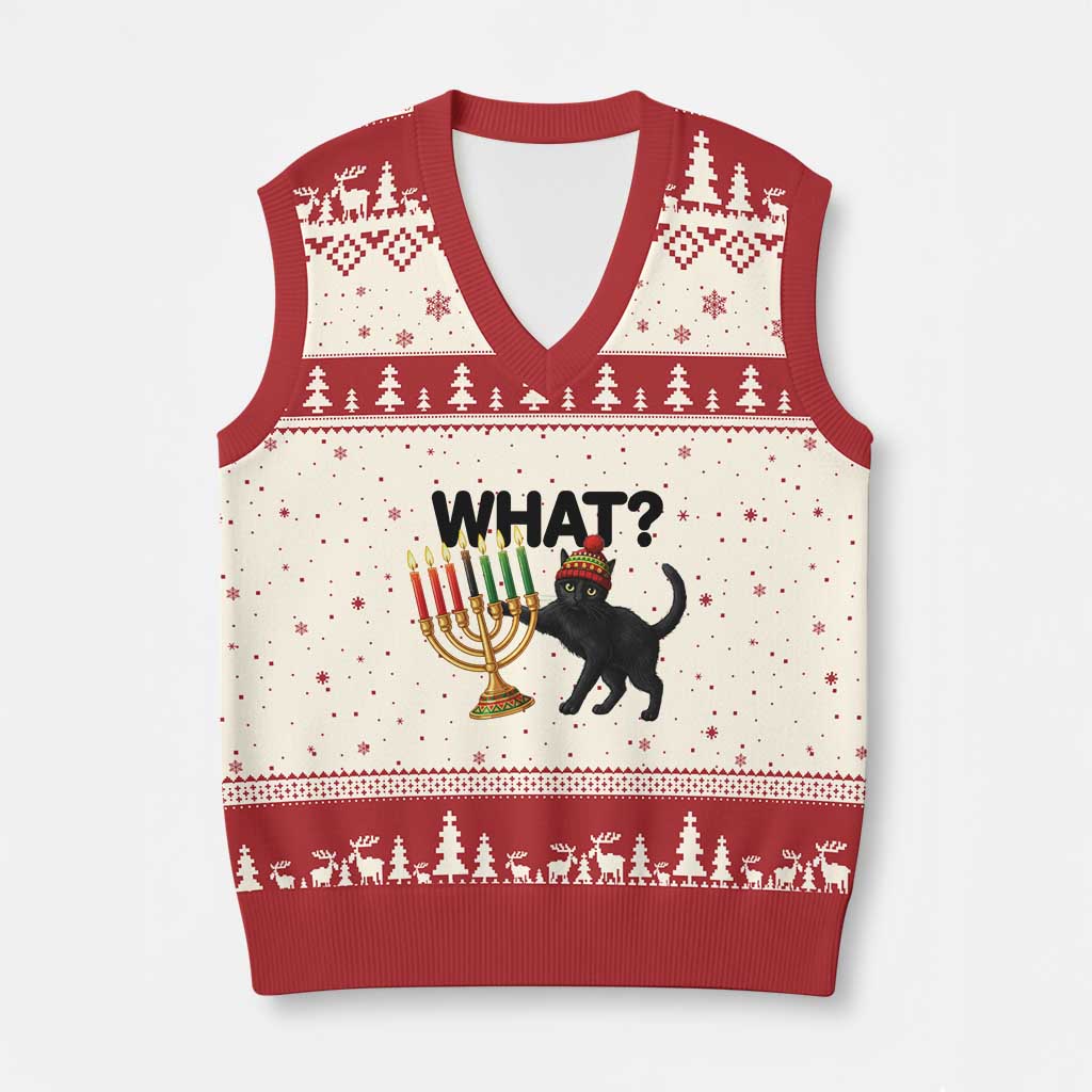 Funny Black Cat Chaos Kwanzaa Kinara Candle V-Neck Knit Sweater Vest African Heritage Gift TS12 Beige Red Print Your Wear