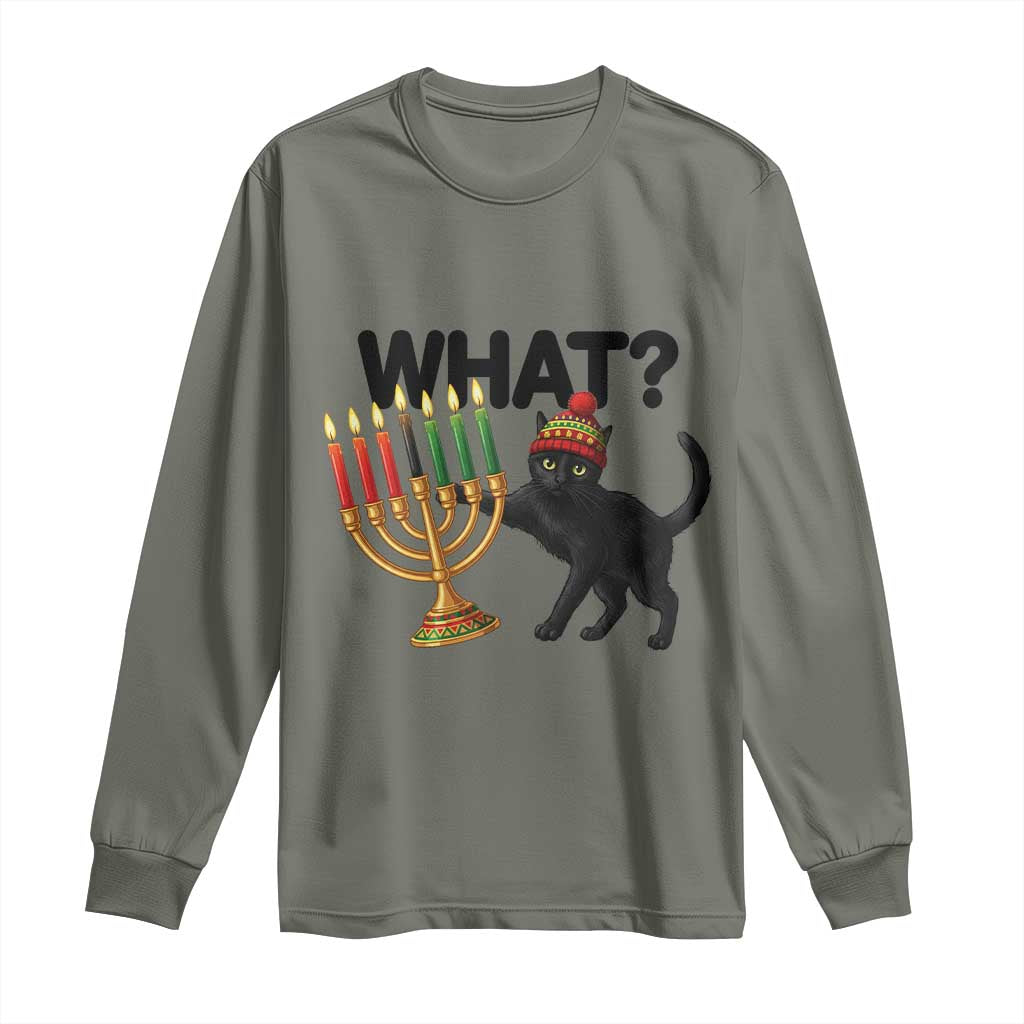 Funny Black Cat Chaos Kwanzaa Kinara Candle Long Sleeve Shirt African Heritage Gift TS12 Military Green Print Your Wear