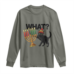 Funny Black Cat Chaos Kwanzaa Kinara Candle Long Sleeve Shirt African Heritage Gift TS12 Military Green Print Your Wear