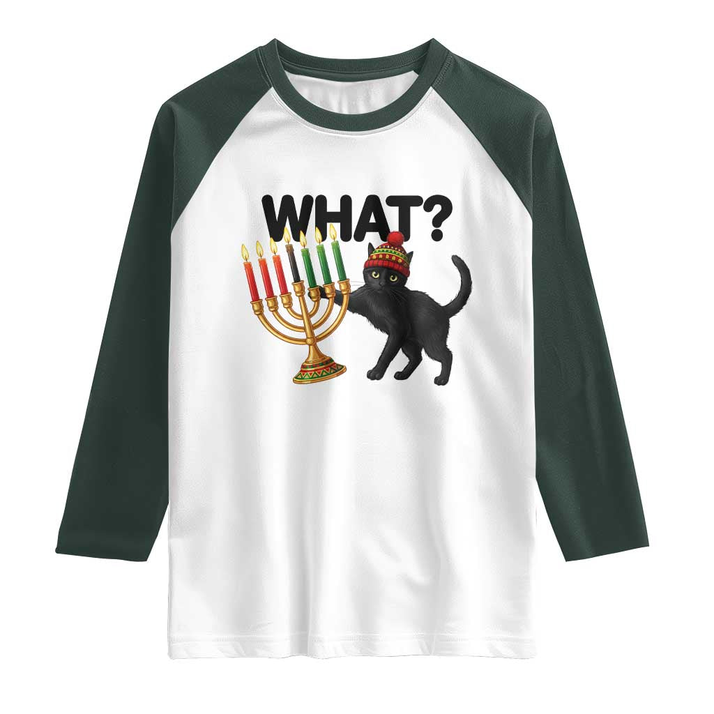 Funny Black Cat Chaos Kwanzaa Kinara Candle Raglan Shirt African Heritage Gift TS12 White Dark Forest Green Print Your Wear