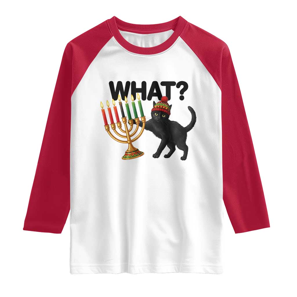 Funny Black Cat Chaos Kwanzaa Kinara Candle Raglan Shirt African Heritage Gift TS12 White Red Print Your Wear