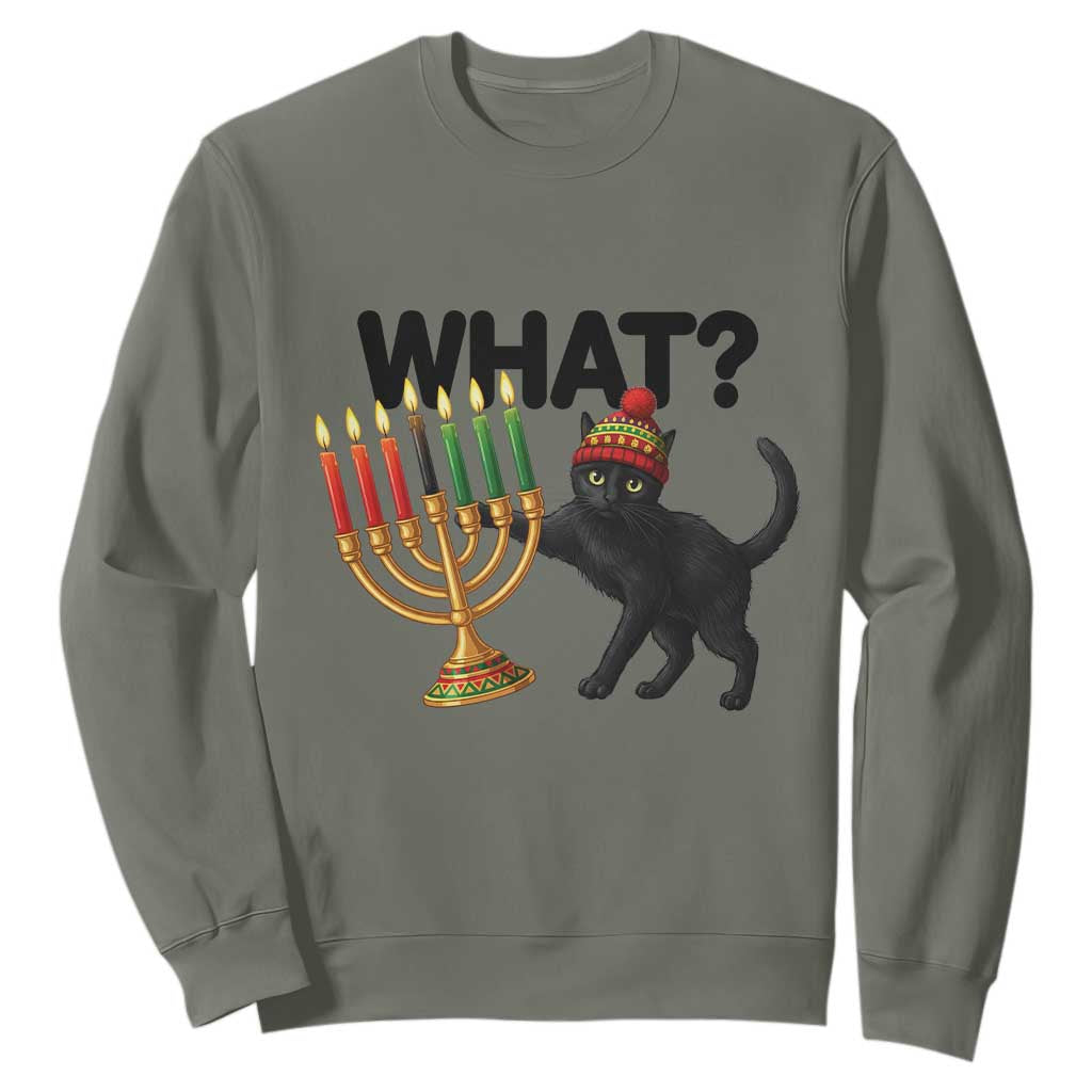 Funny Black Cat Chaos Kwanzaa Kinara Candle Sweatshirt African Heritage Gift TS12 Military Green Print Your Wear
