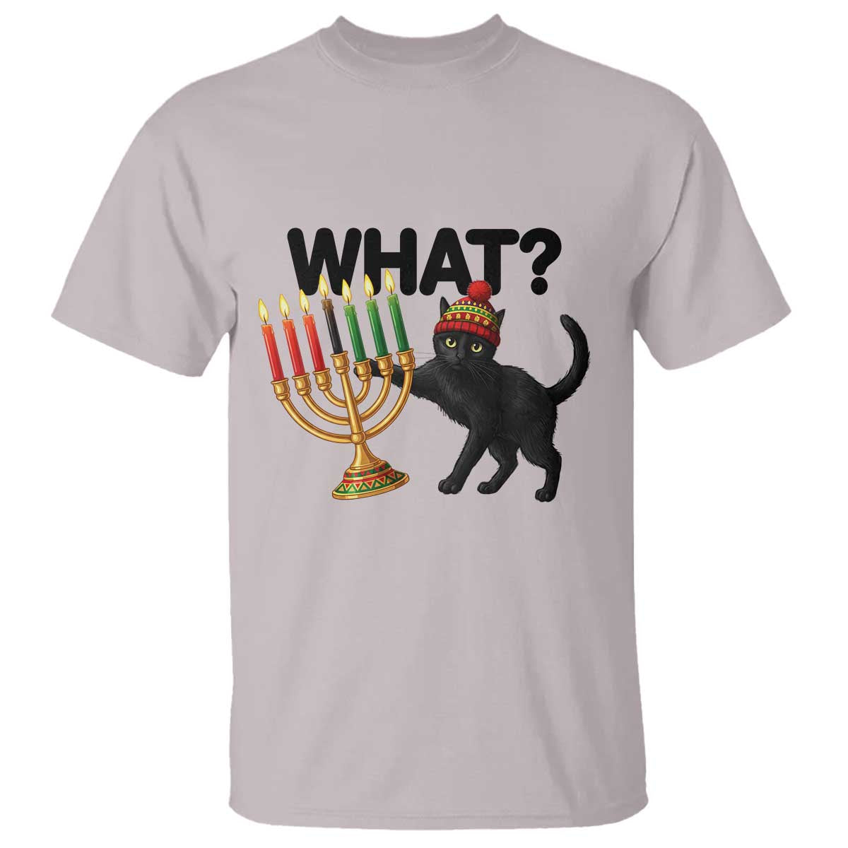 Funny Black Cat Chaos Kwanzaa Kinara Candle T Shirt African Heritage Gift TS12 Ice Gray Print Your Wear