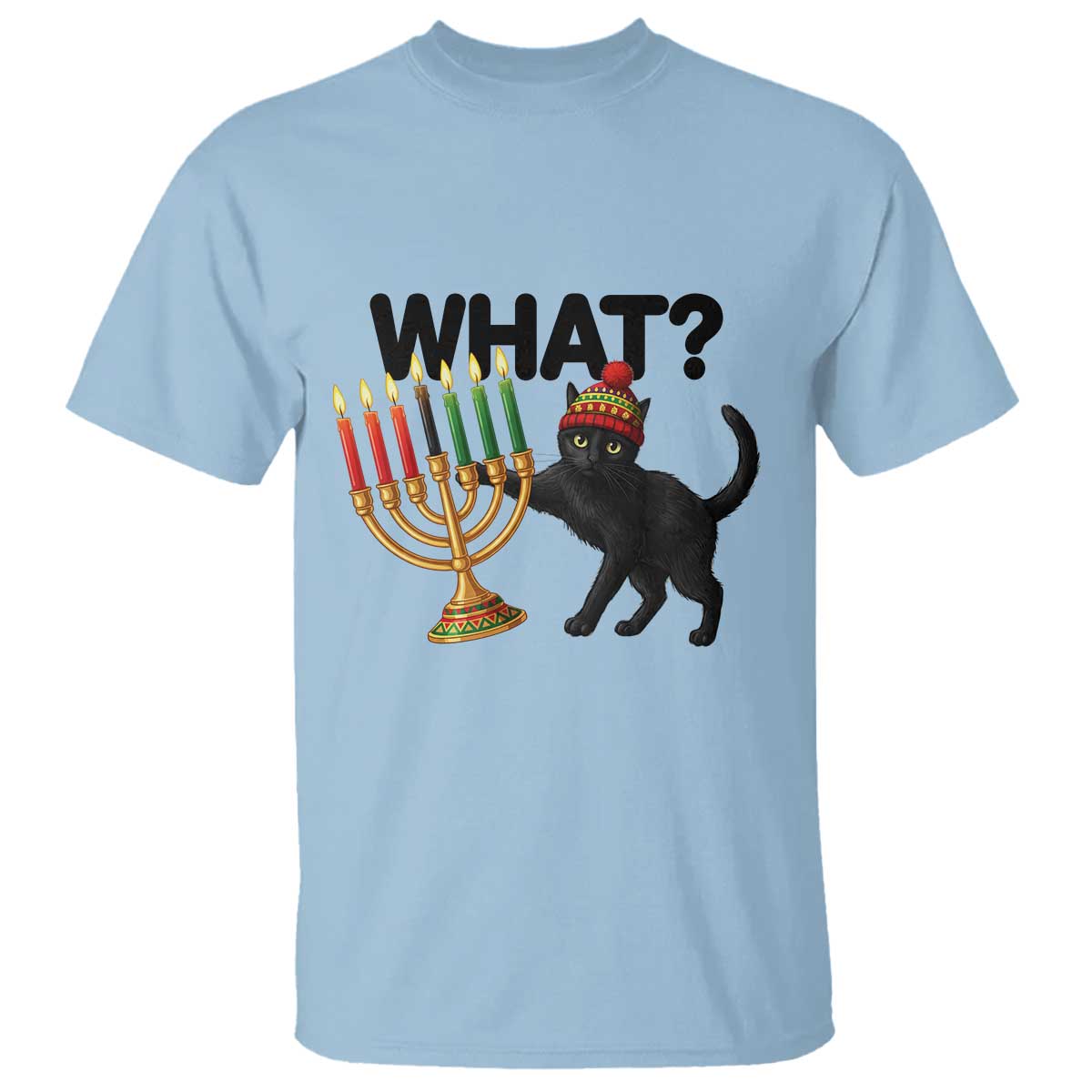 Funny Black Cat Chaos Kwanzaa Kinara Candle T Shirt African Heritage Gift TS12 Light Blue Print Your Wear