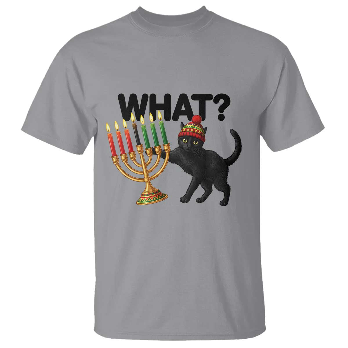 Funny Black Cat Chaos Kwanzaa Kinara Candle T Shirt African Heritage Gift TS12 Sport Gray Print Your Wear
