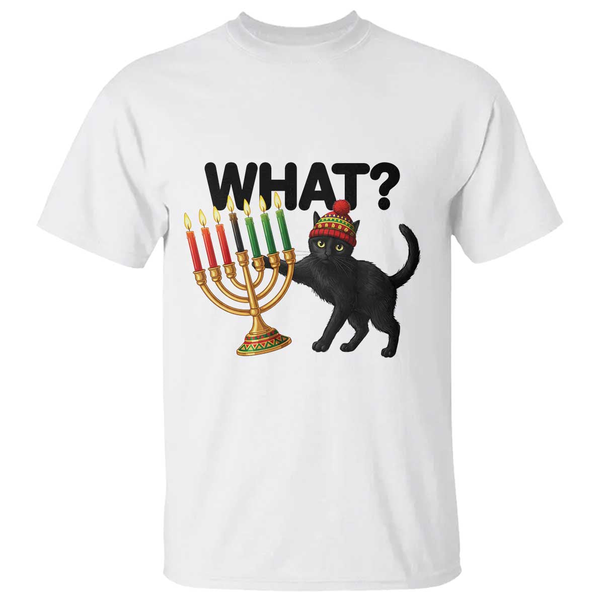 Funny Black Cat Chaos Kwanzaa Kinara Candle T Shirt African Heritage Gift TS12 White Print Your Wear