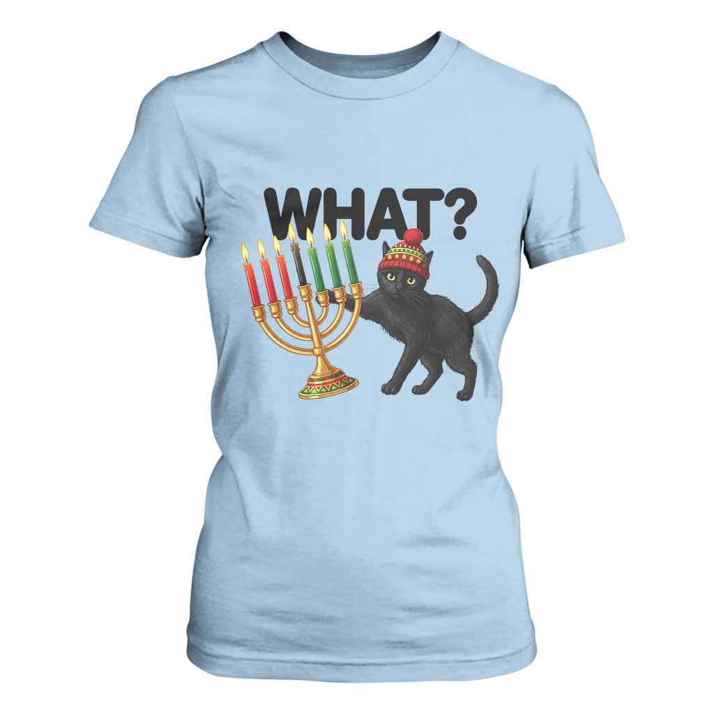 Funny Black Cat Chaos Kwanzaa Kinara Candle T Shirt For Women African Heritage Gift TS12 Light Blue Print Your Wear