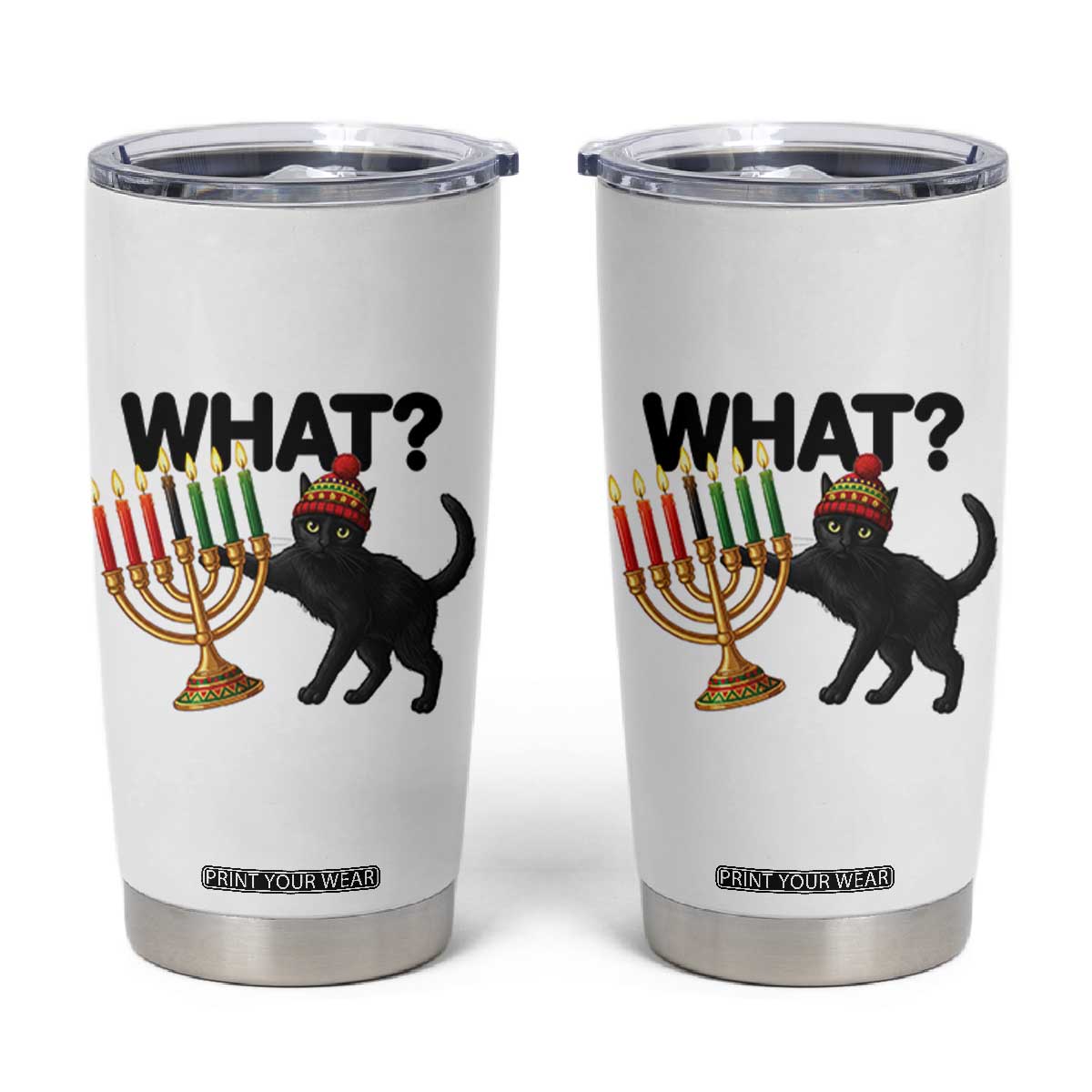 Funny Black Cat Chaos Kwanzaa Kinara Candle Tumbler Cup African Heritage Gift TS12 White Print Your Wear