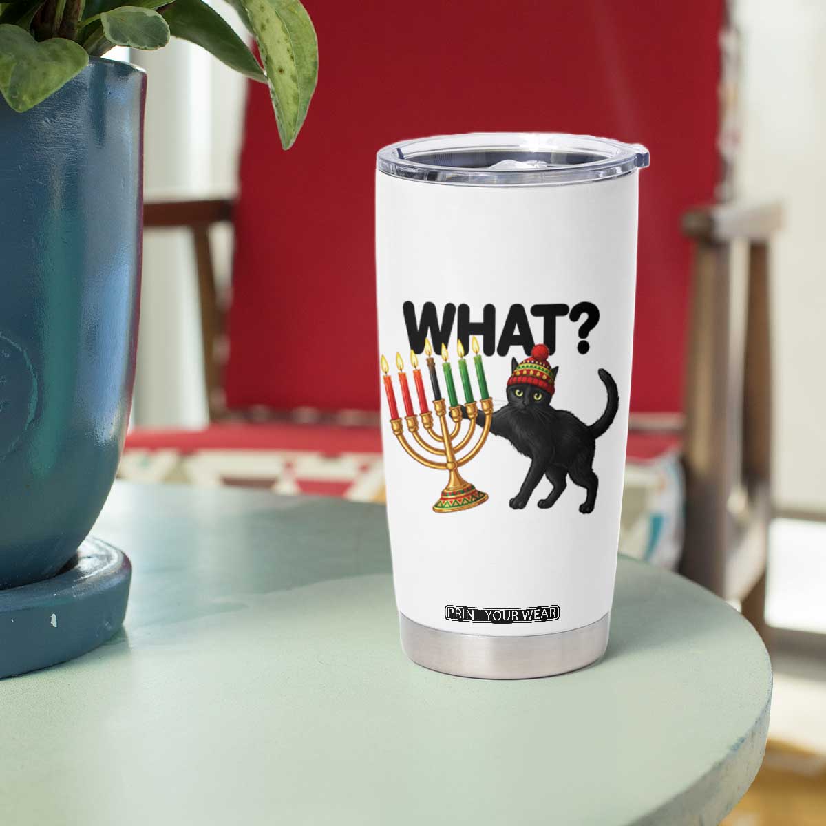 Funny Black Cat Chaos Kwanzaa Kinara Candle Tumbler Cup African Heritage Gift TS12 Print Your Wear