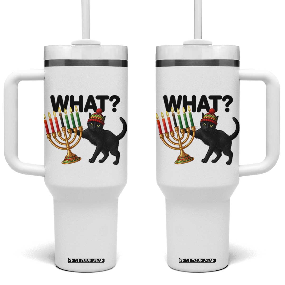 Funny Black Cat Chaos Kwanzaa Kinara Candle Tumbler With Handle African Heritage Gift TS12 One Size: 40 oz White Print Your Wear