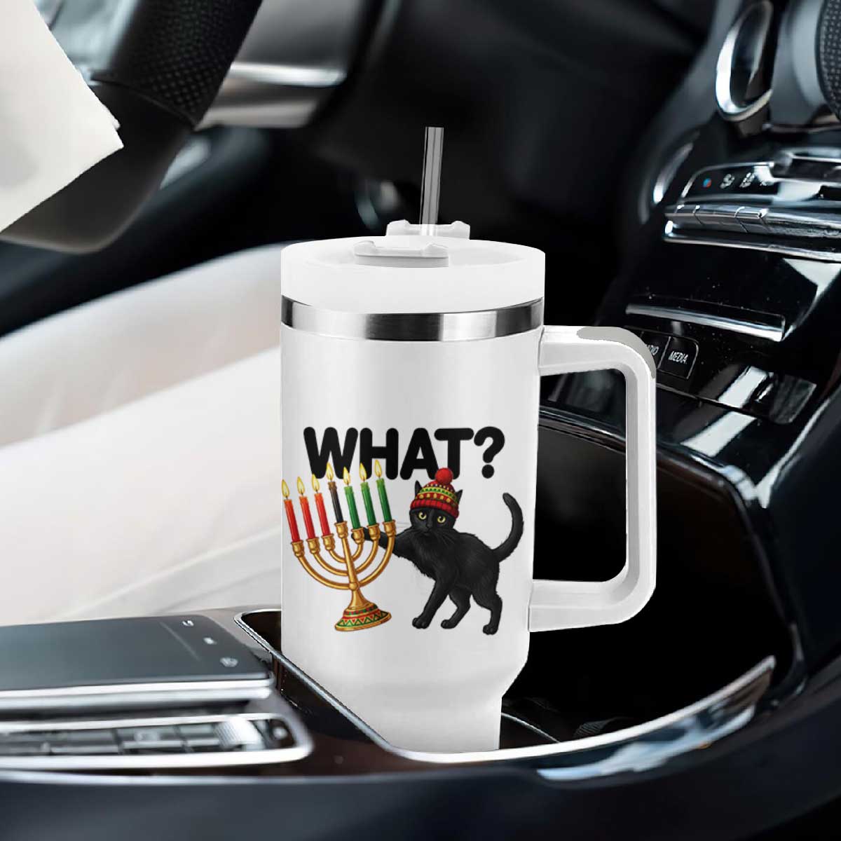 Funny Black Cat Chaos Kwanzaa Kinara Candle Tumbler With Handle African Heritage Gift TS12 Print Your Wear