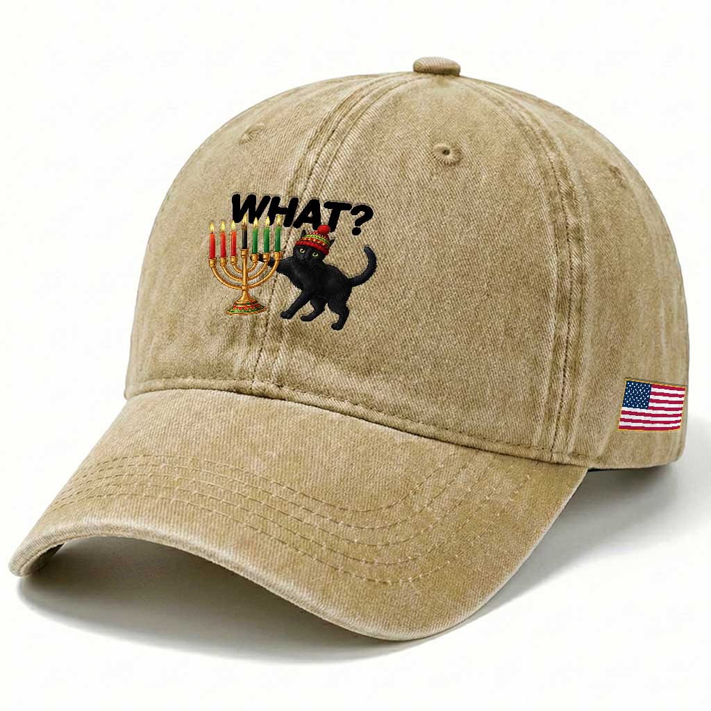 Funny Black Cat Chaos Kwanzaa Kinara Candle Washed Cotton Baseball Cap African Heritage Gift TS12 Print Your Wear