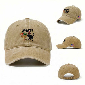 Funny Black Cat Chaos Kwanzaa Kinara Candle Washed Cotton Baseball Cap African Heritage Gift TS12 Washed Cap Universal Fit Khaki Print Your Wear