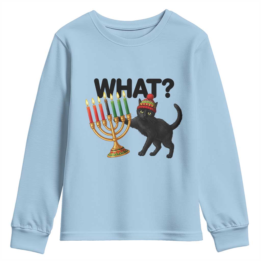 Funny Black Cat Chaos Kwanzaa Kinara Candle Youth Sweatshirt African Heritage Gift TS12 Light Blue Print Your Wear