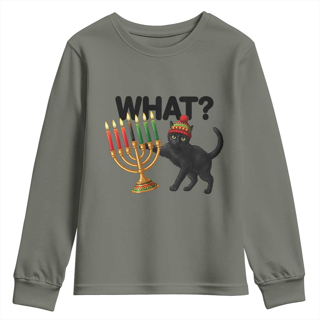 Funny Black Cat Chaos Kwanzaa Kinara Candle Youth Sweatshirt African Heritage Gift TS12 Military Green Print Your Wear