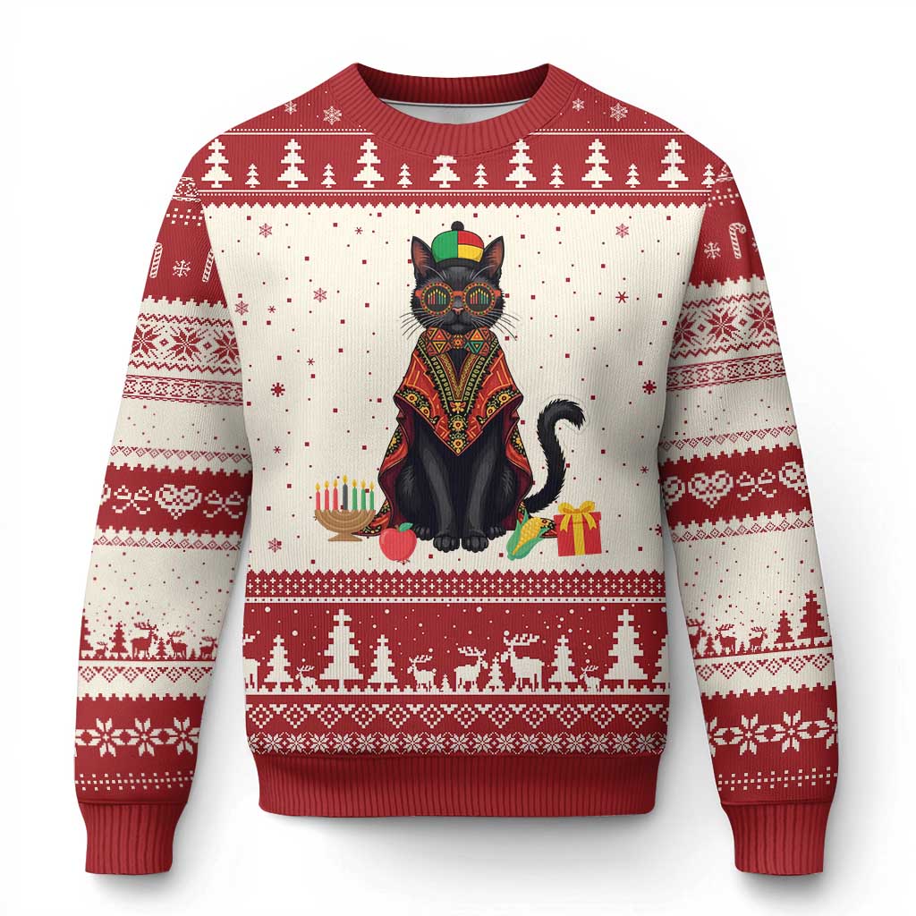 Cute Kwanzaa Cat Dashiki Ugly Christmas Sweater African Heritage Gift TS12 Beige Red Print Your Wear