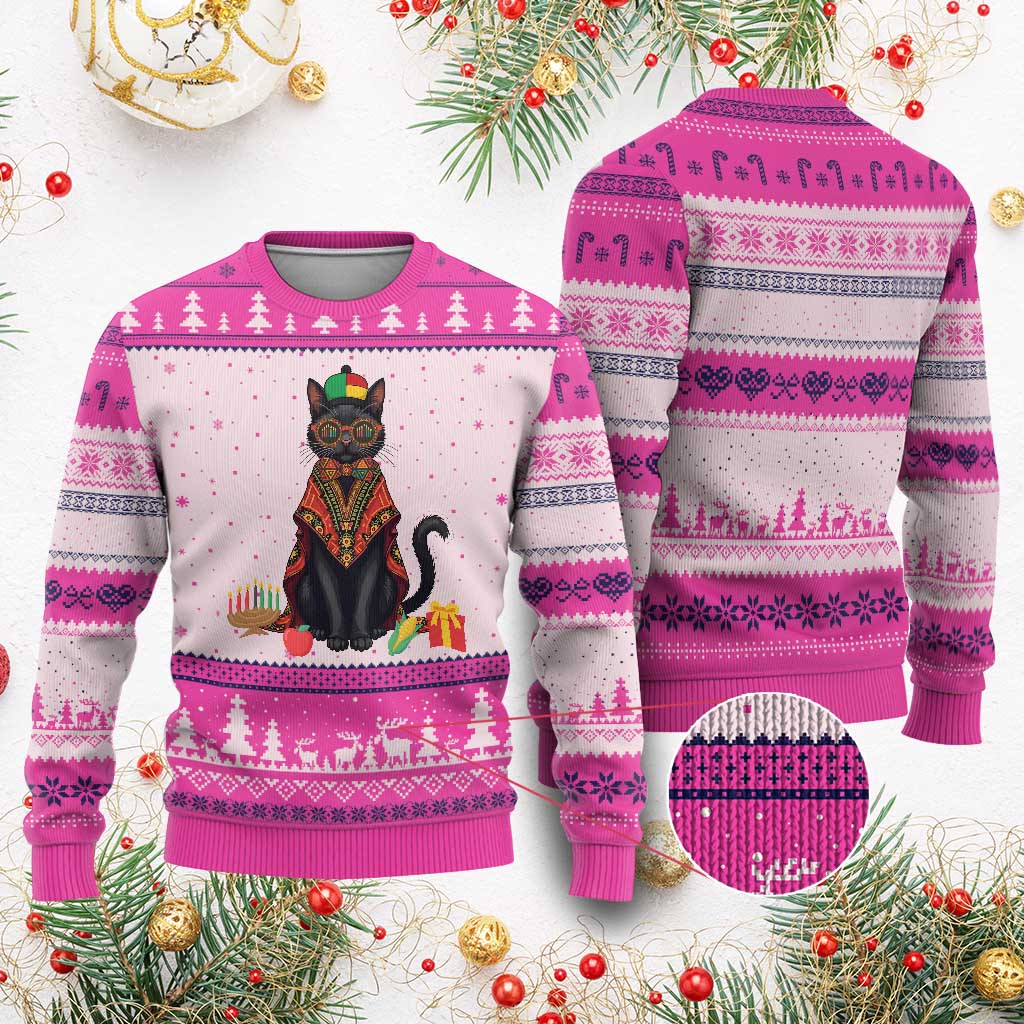 Cute Kwanzaa Cat Dashiki Ugly Christmas Sweater African Heritage Gift TS12 Hot Pink Print Your Wear