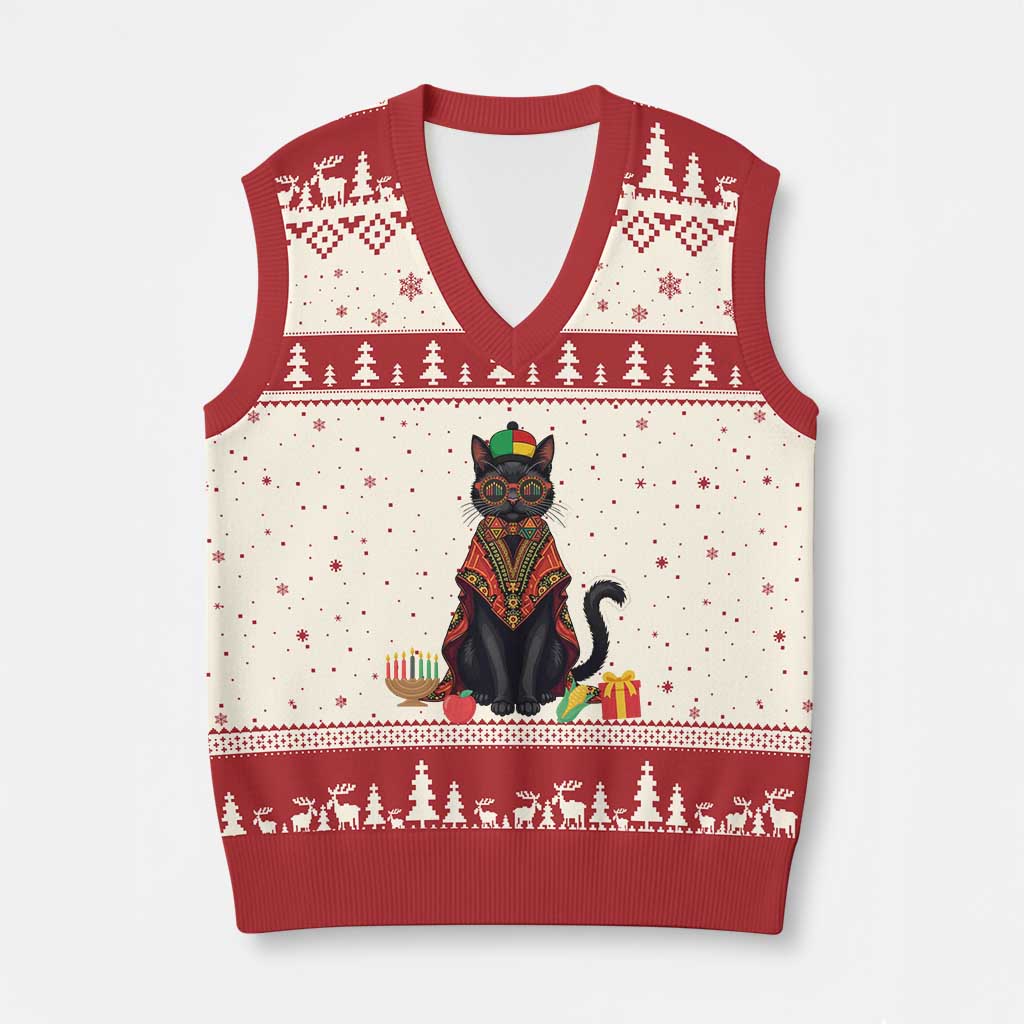 Cute Kwanzaa Cat Dashiki V-Neck Knit Sweater Vest African Heritage Gift TS12 Beige Red Print Your Wear