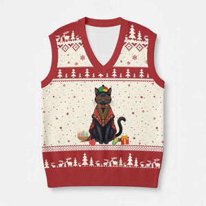 Cute Kwanzaa Cat Dashiki V-Neck Knit Sweater Vest African Heritage Gift TS12 Beige Red Print Your Wear
