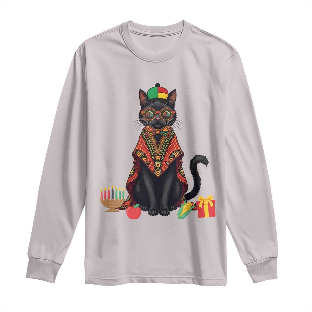 Cute Kwanzaa Cat Dashiki Long Sleeve Shirt African Heritage Gift TS12 Ice Gray Print Your Wear